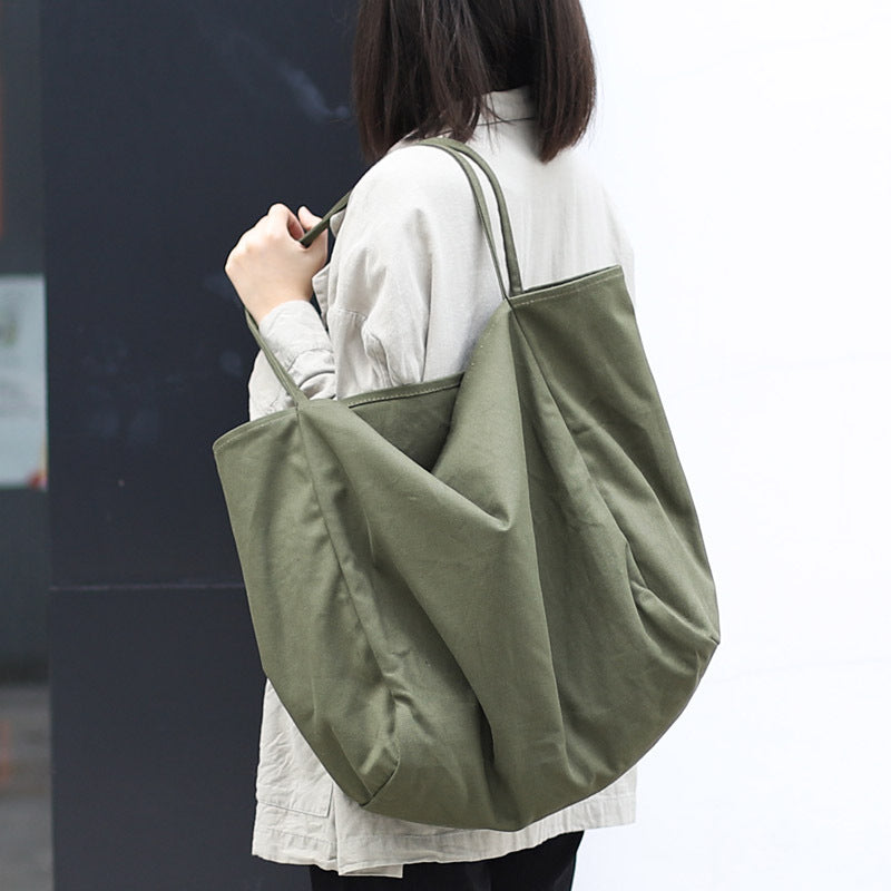 Mori Artistic Canvas Shoulder Bag Casual Retro Solid Color Tote