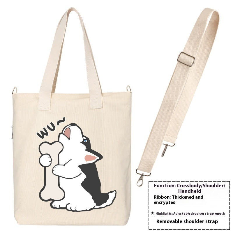 Shiba Inu Male And Female Shoulder Bag Canvas Large Capacity