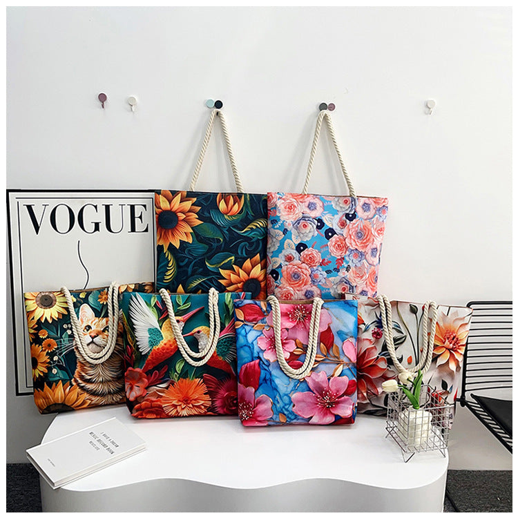 Canvas Fashion Linen Cotton String Shoulder Bag Simple Handbag