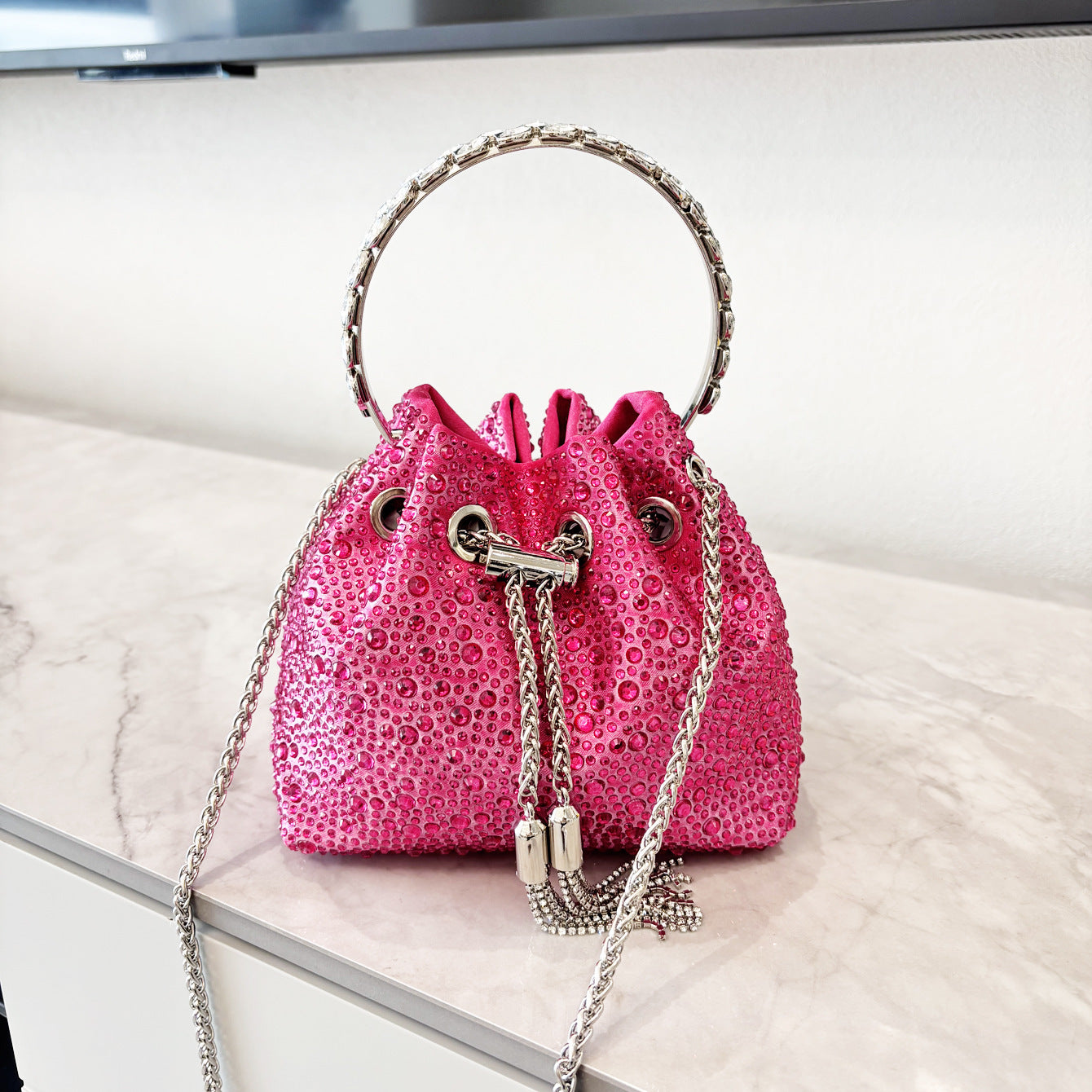 Drawstring Rhinestone Bag Shoulder Crossbody Handbag Women's Bag