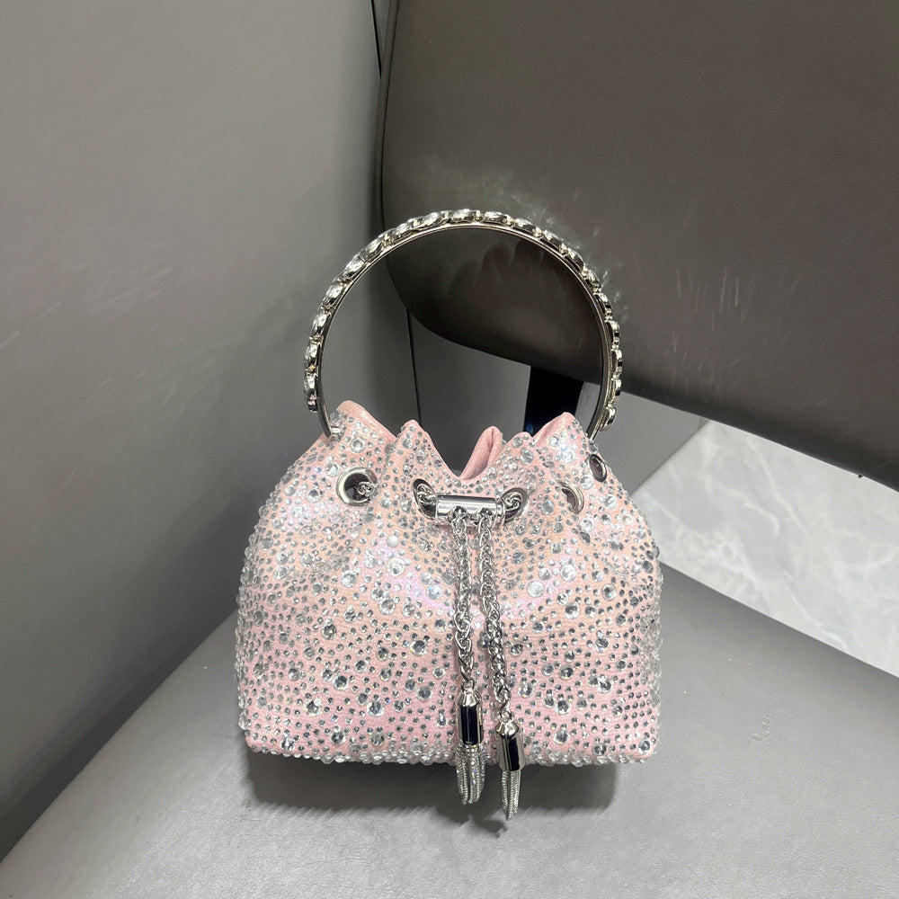 Drawstring Rhinestone Bag Shoulder Crossbody Handbag Women's Bag