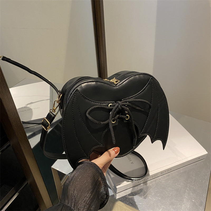 Heart Shape Bag Strap Design Bat Wings One Shoulder Crossbody Bag