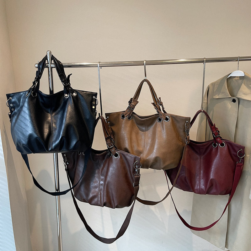 Solid Color Portable One-shoulder Tote Women's Bag