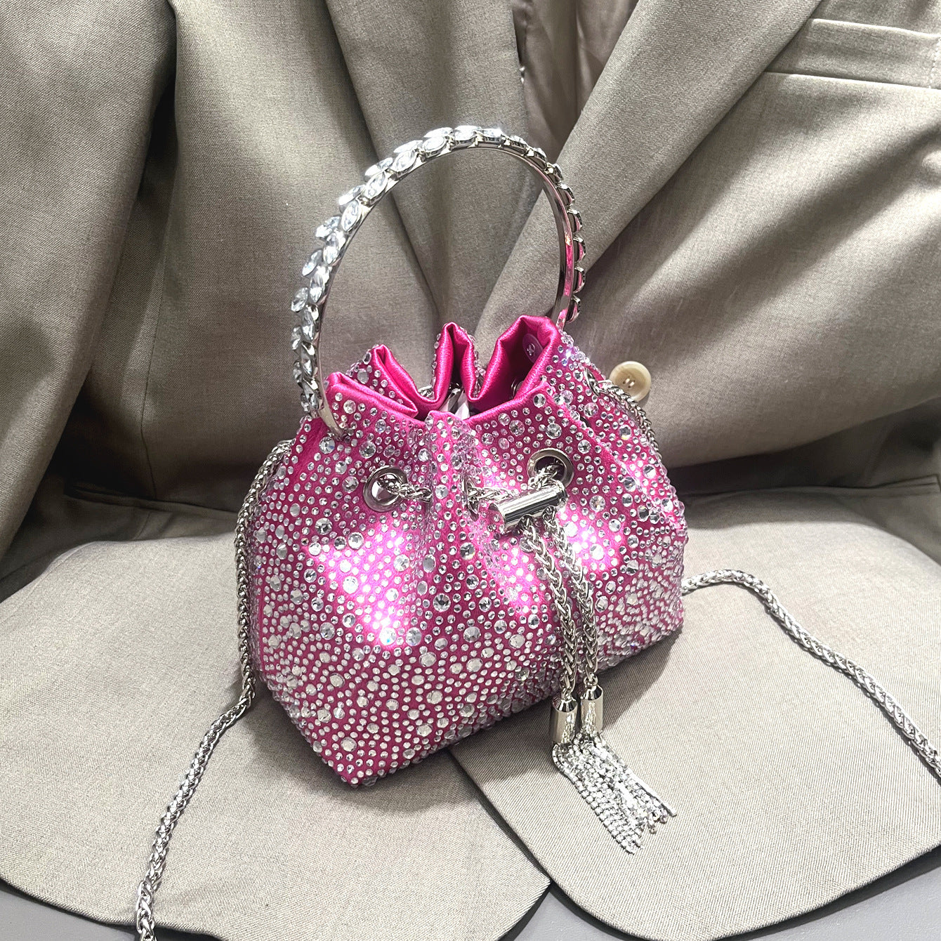 Drawstring Rhinestone Bag Shoulder Crossbody Handbag Women's Bag