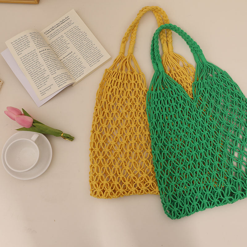 Women's Casual Hollow Cotton Thread Hand Woven Bag