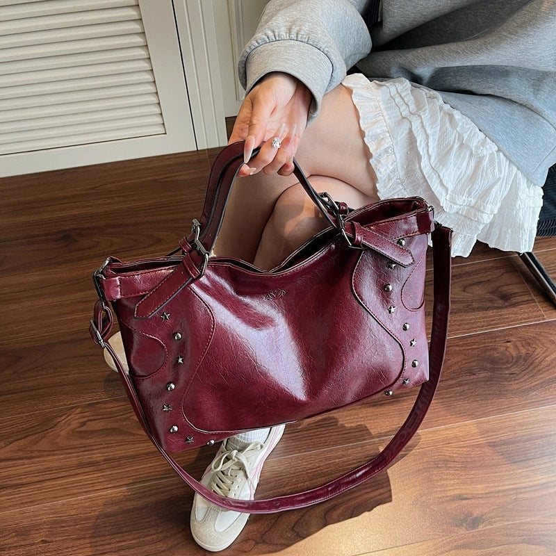 Retro Biker's Style Fashion Large Capacity Crossbody Handbag