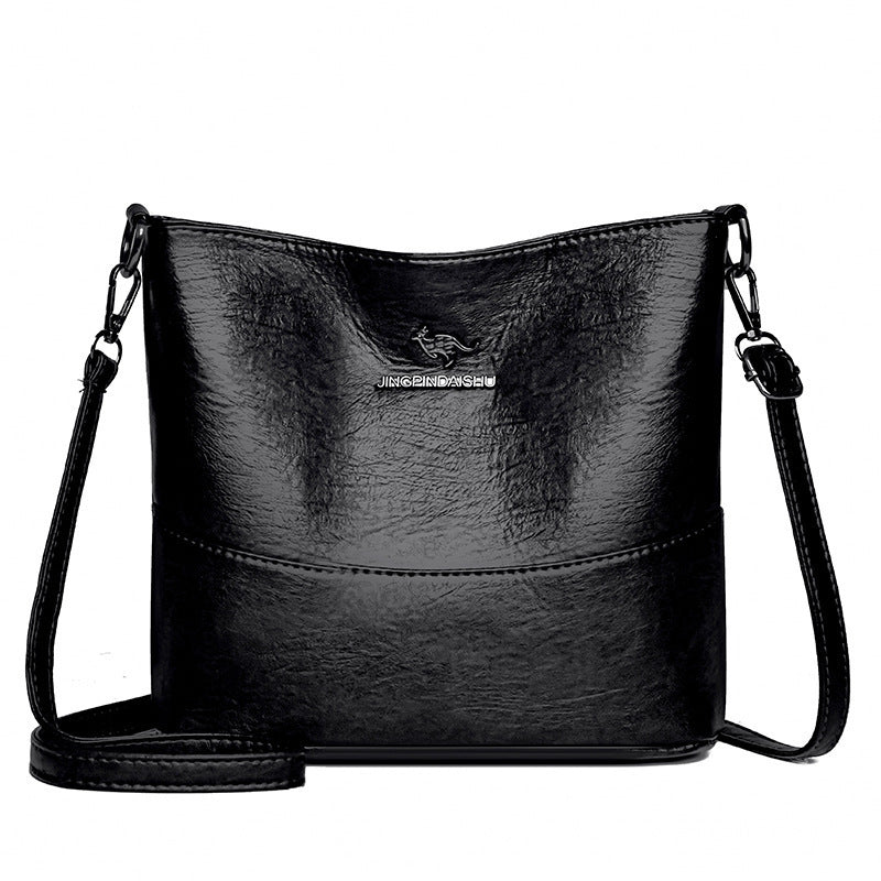 Women's Casual Solid Color Large Capacity Soft Leather Shoulder Bag
