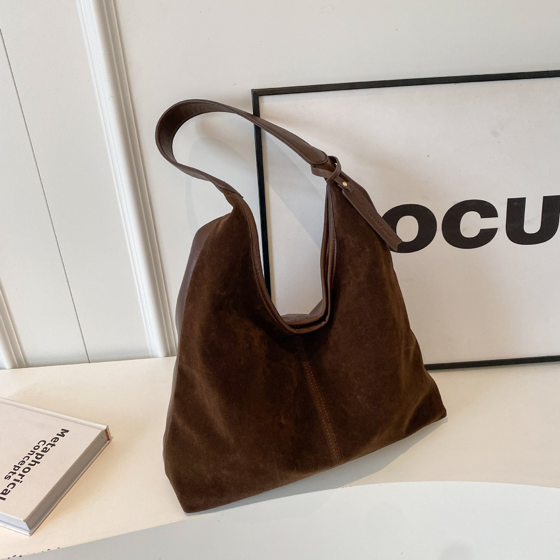 Retro Suede Stitching PU Shoulder Bag