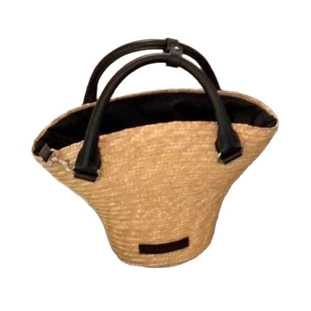 Fashion Straw Contrast Color Bucket Beach Bag