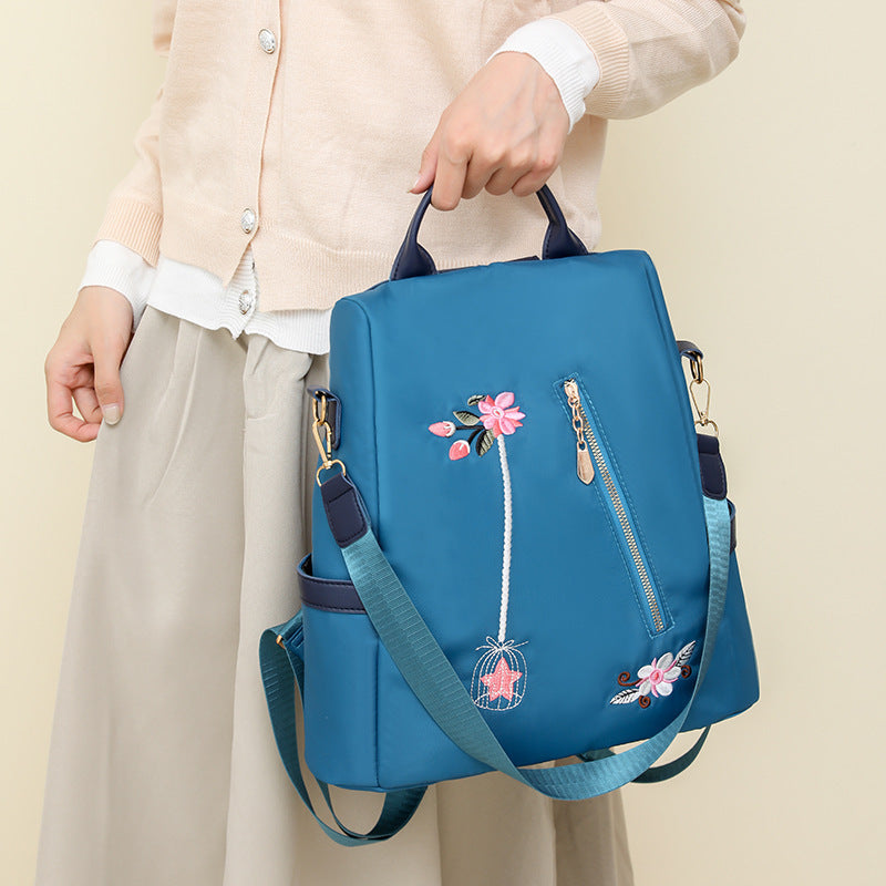 Ethnic Style 3D Embroidered Backpack Women's Waterproof Oxford Cloth