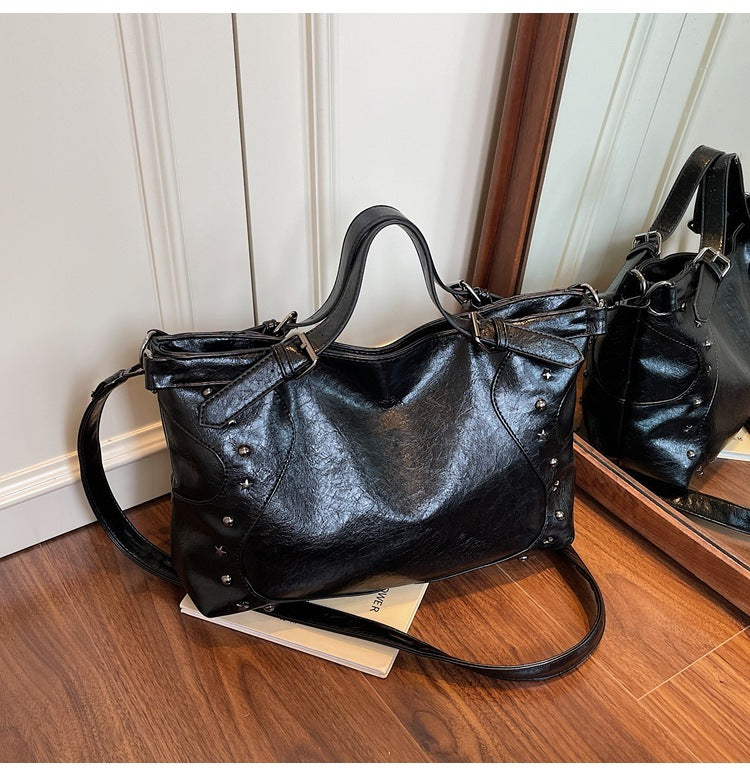 Retro Biker's Style Fashion Large Capacity Crossbody Handbag