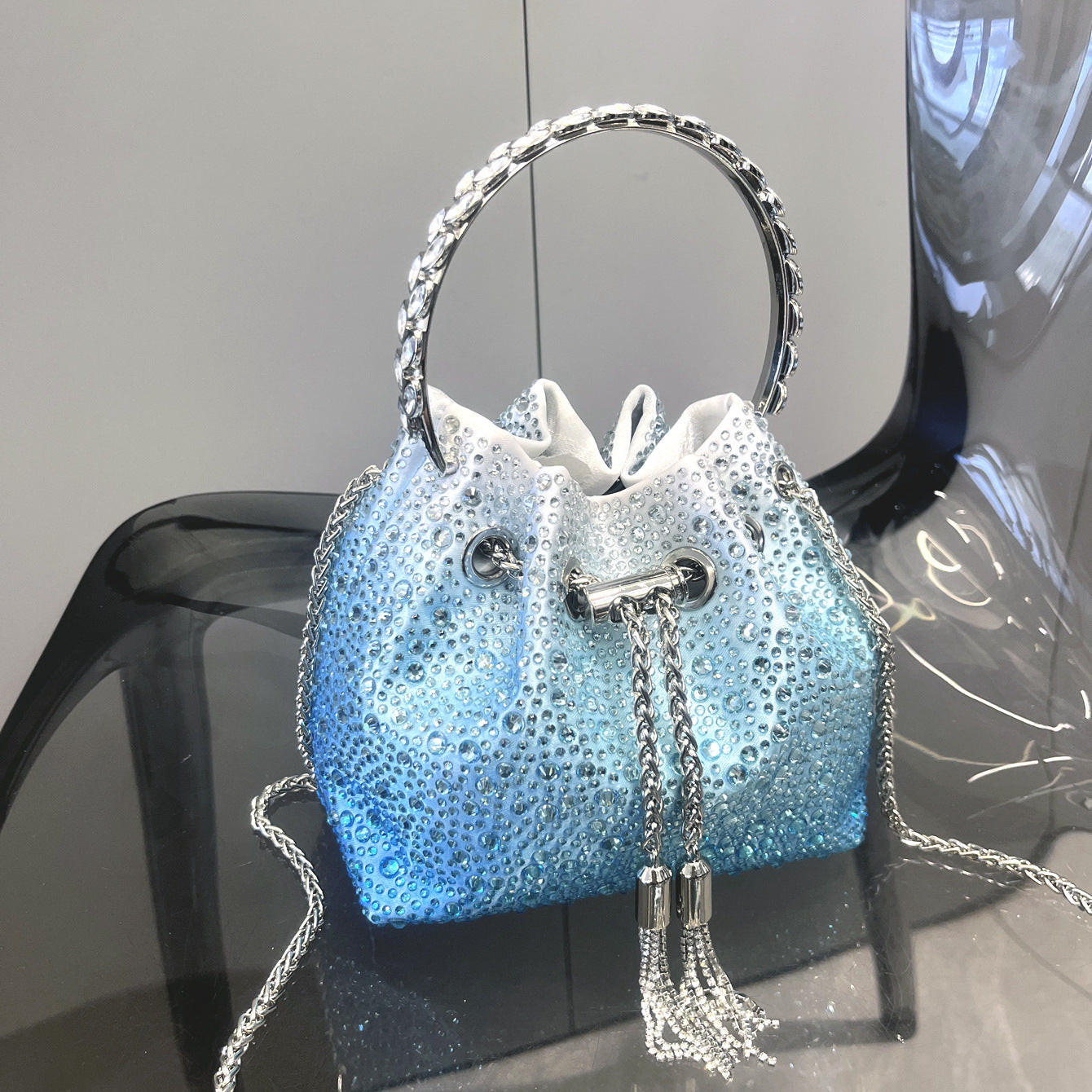 Drawstring Rhinestone Bag Shoulder Crossbody Handbag Women's Bag