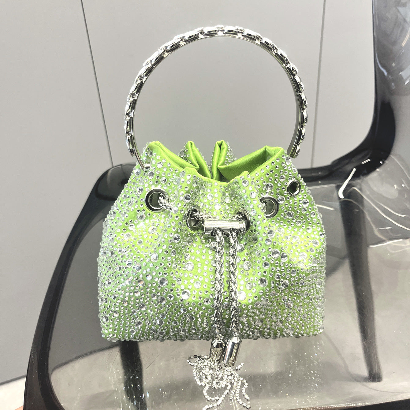 Drawstring Rhinestone Bag Shoulder Crossbody Handbag Women's Bag