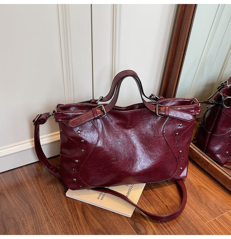 Retro Biker's Style Fashion Large Capacity Crossbody Handbag