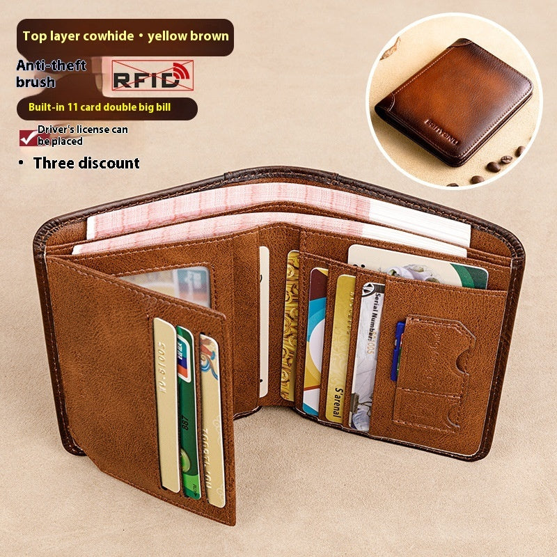Men's Wallet RFID Anti-theft Swiping Ultra-thin First Layer Cowhide