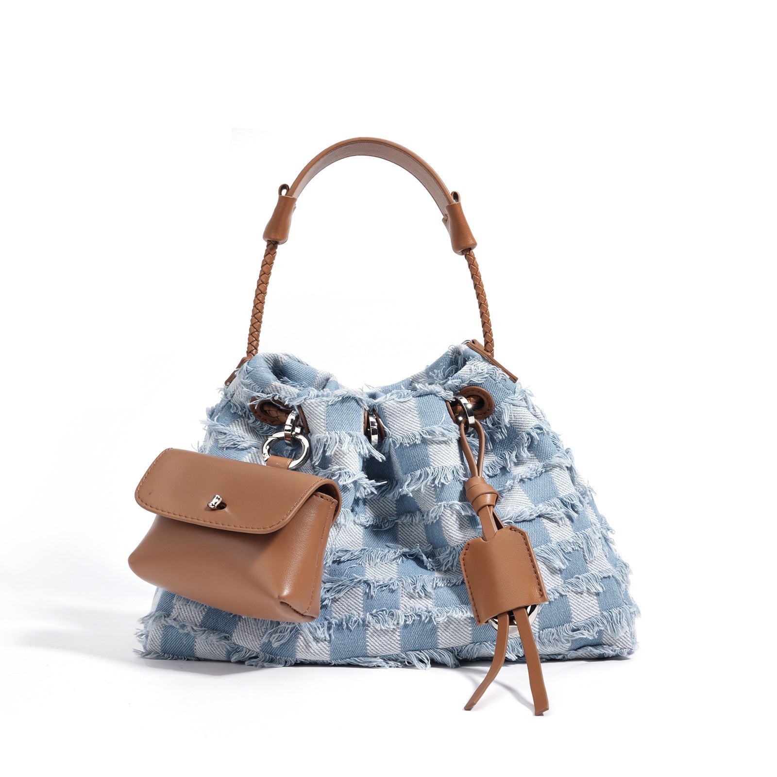 High-grade One-shoulder Niche First Layer Cowhide With Denim Underarm Bag