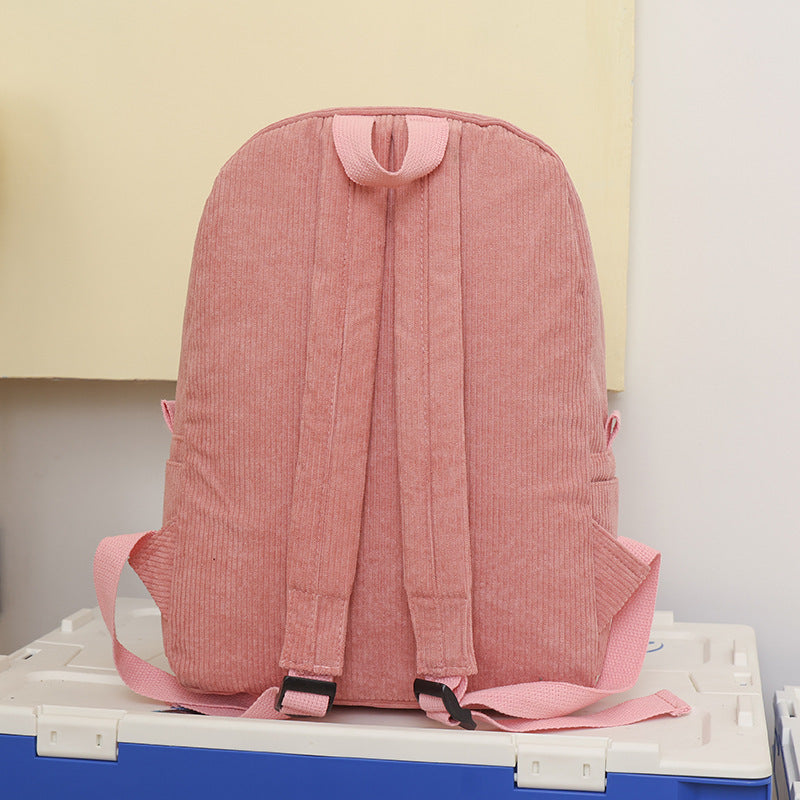 Solid Color Fashion Female Corduroy Backpack