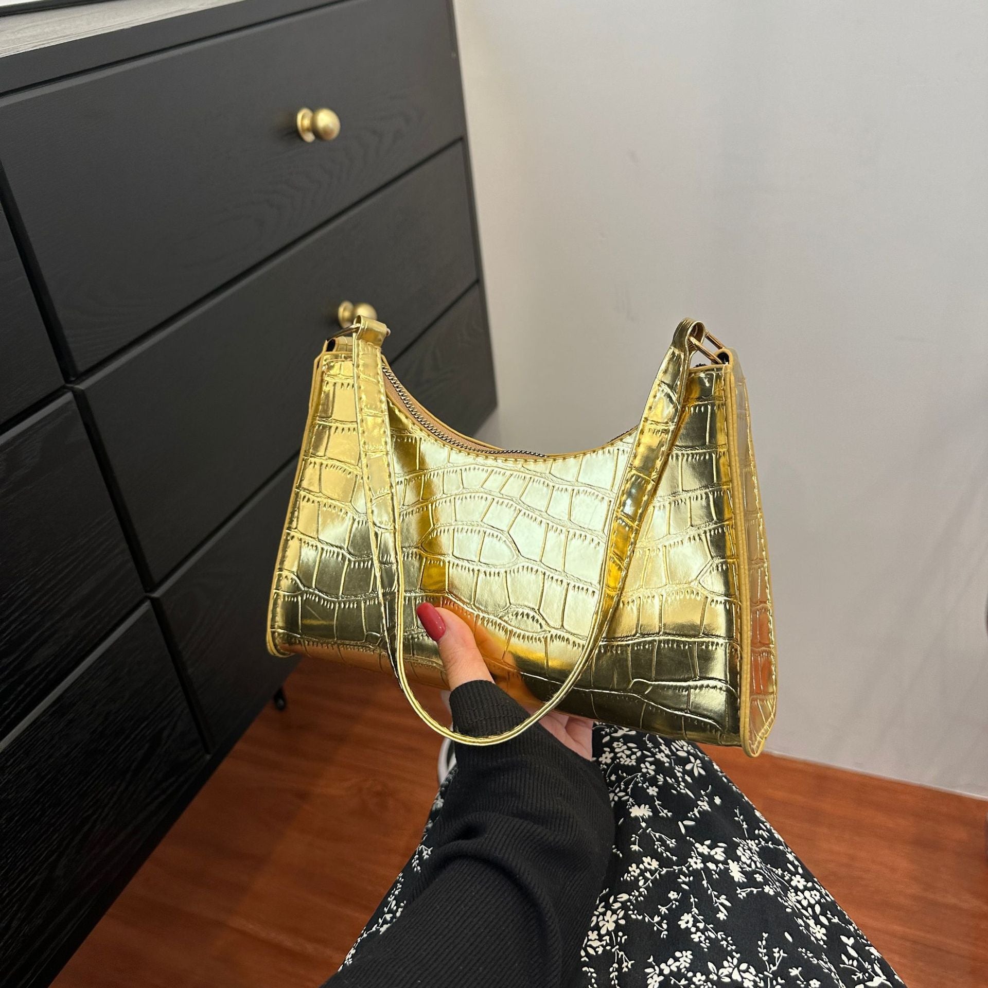 Embossed Underarm Stone Pattern Candy Color Shoulder Bag