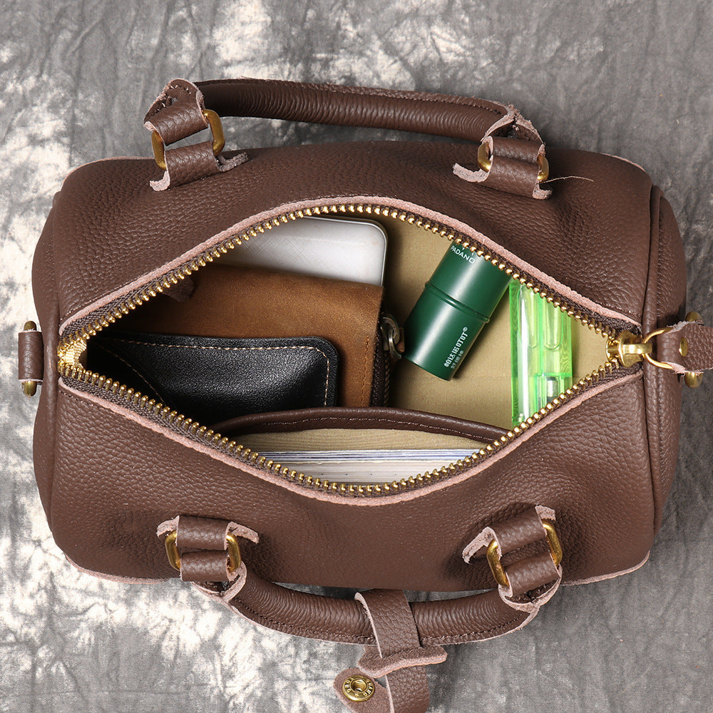 New Handmade First Layer Cowhide Portable Boston Bag Fashion All-match Casual