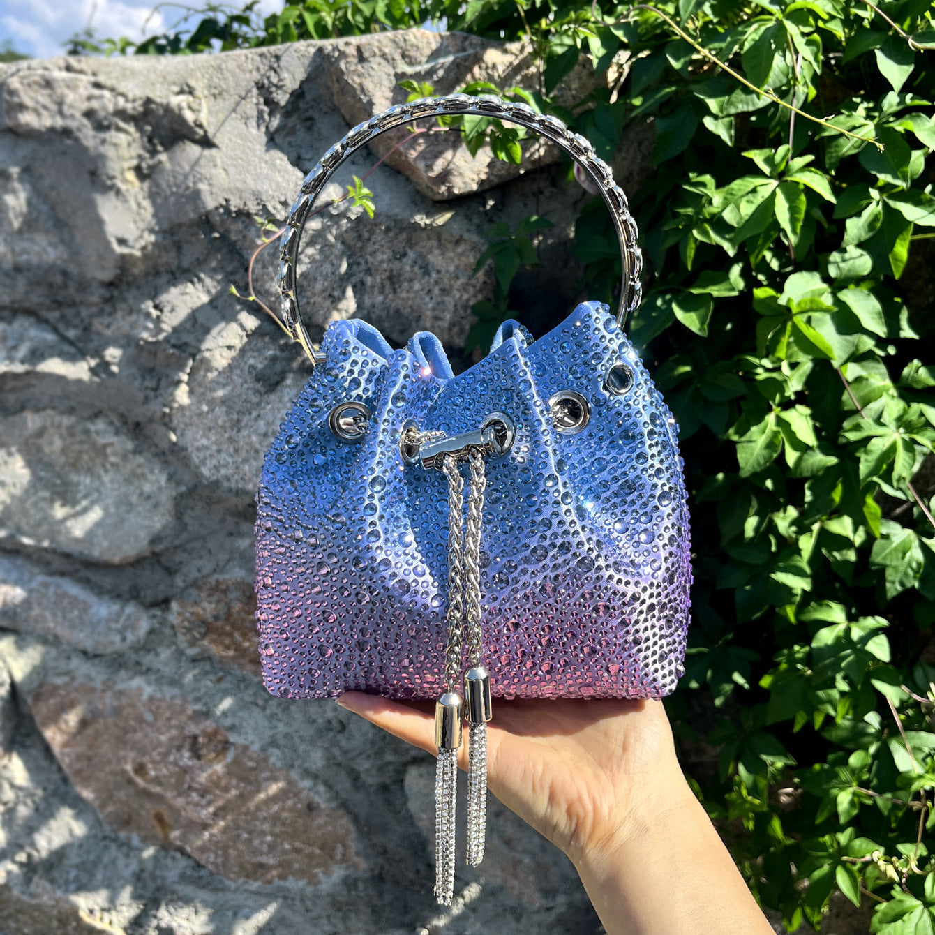 Drawstring Rhinestone Bag Shoulder Crossbody Handbag Women's Bag