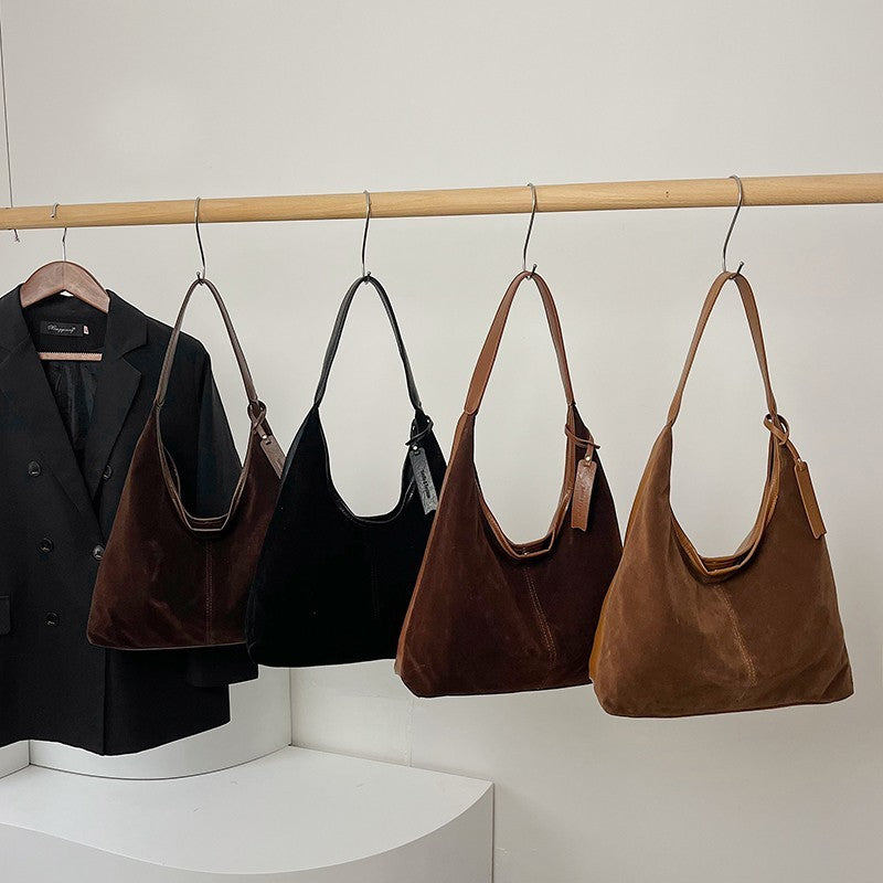 Retro Suede Stitching PU Shoulder Bag