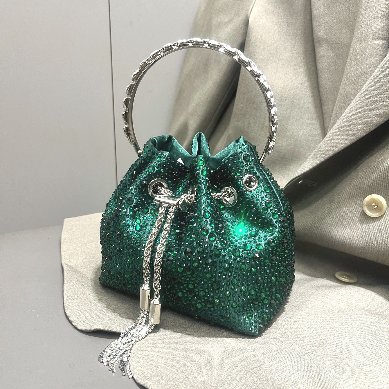 Drawstring Rhinestone Bag Shoulder Crossbody Handbag Women's Bag
