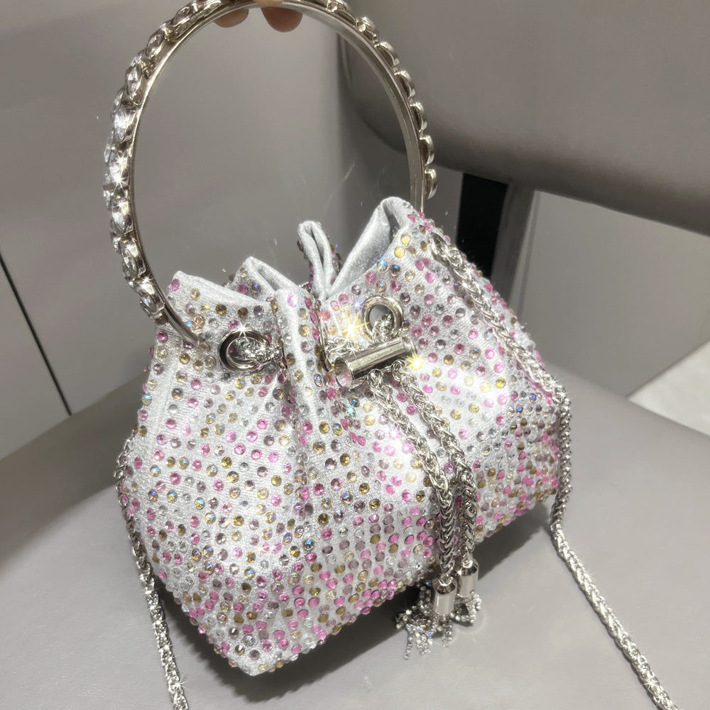 Drawstring Rhinestone Bag Shoulder Crossbody Handbag Women's Bag