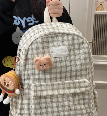 Japanese Ins Campus Retro Checked Backpack