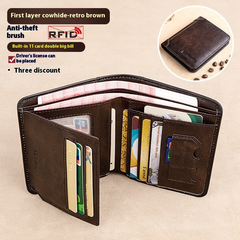 Men's Wallet RFID Anti-theft Swiping Ultra-thin First Layer Cowhide