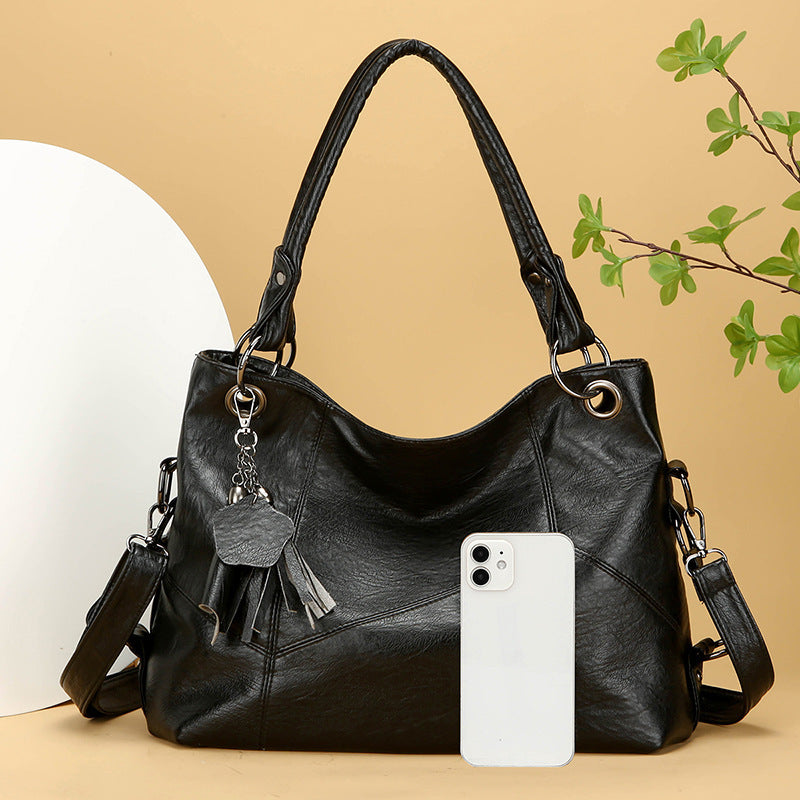 Retro Large Capacity Soft Leather Stitching Handbag