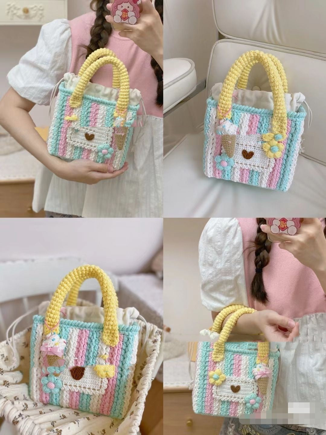 Finished Crocheted Dopamine Hand-woven Bag