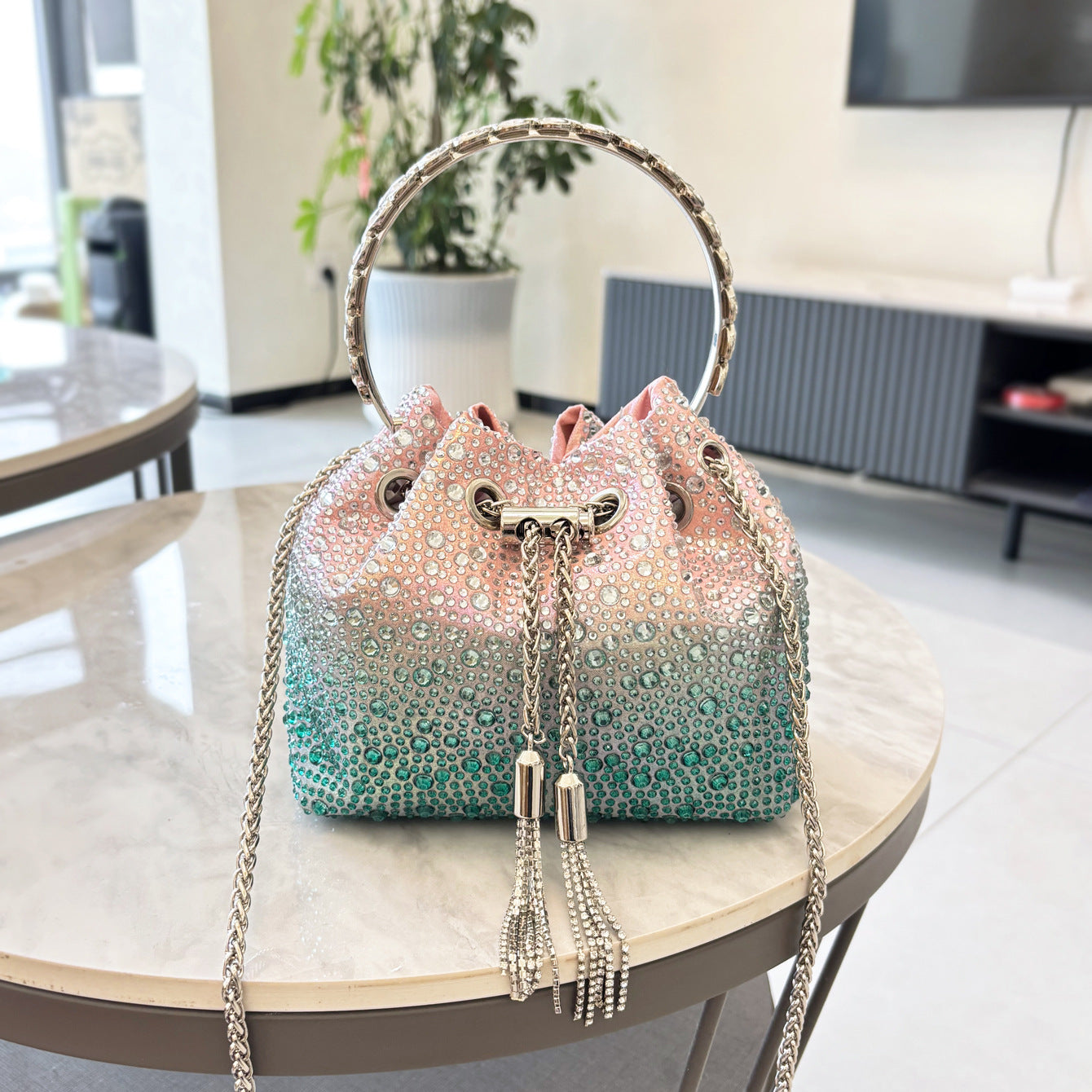Drawstring Rhinestone Bag Shoulder Crossbody Handbag Women's Bag