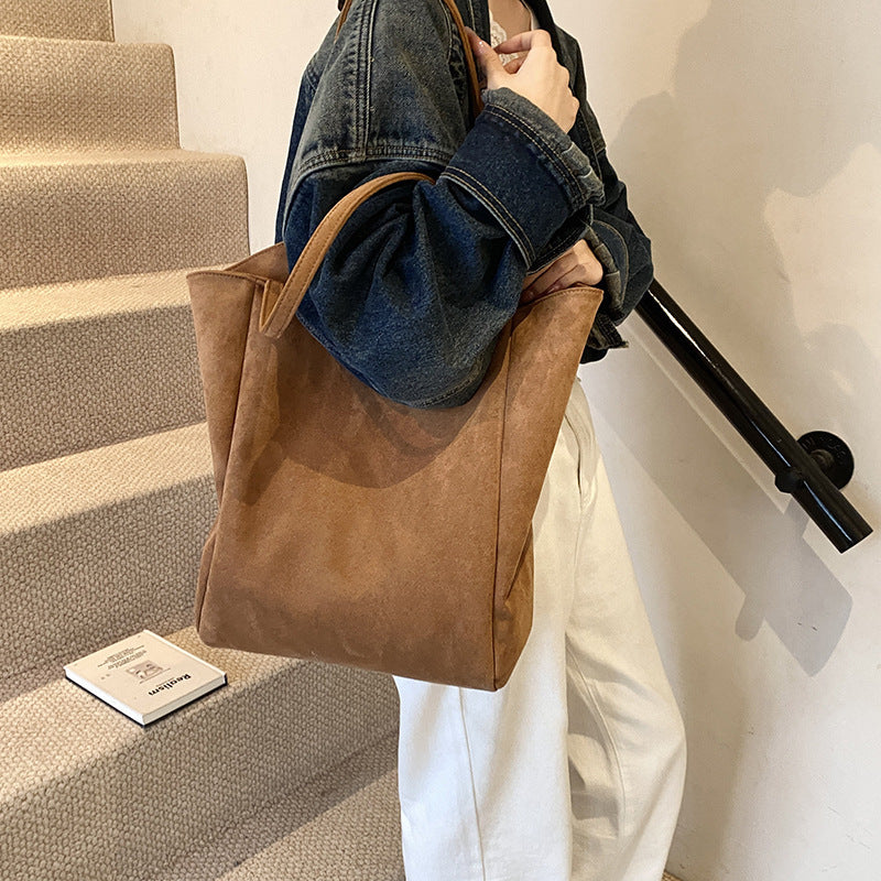 Retro Large Capacity All-match Shoulder Underarm Bag Matte Leather Tote Bag