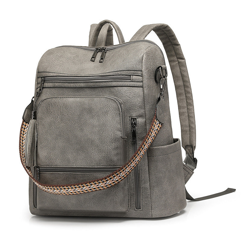 Large Capacity Pu Retro Contrast Color Backpack