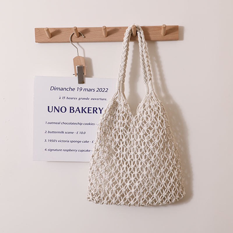 Women's Casual Hollow Cotton Thread Hand Woven Bag