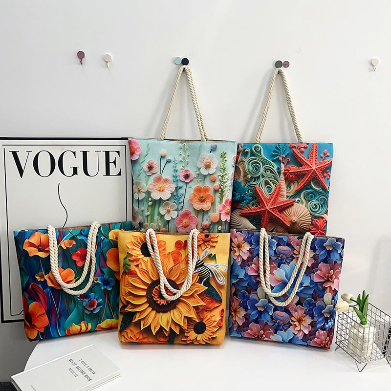 Canvas Fashion Linen Cotton String Shoulder Bag Simple Handbag
