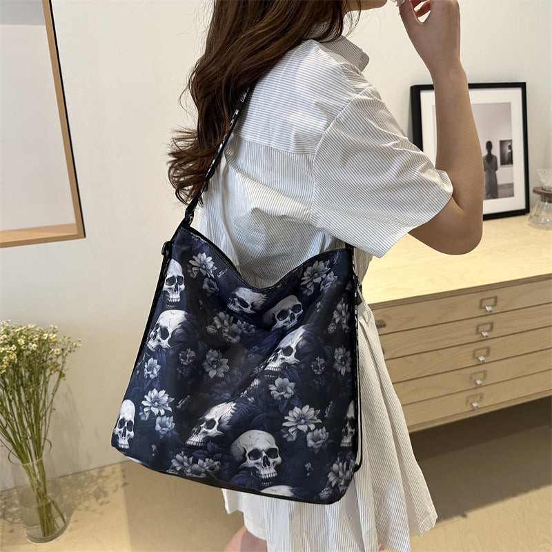 Women's Creative Skull Personality Large Capacity Nylon Shoulder Bag