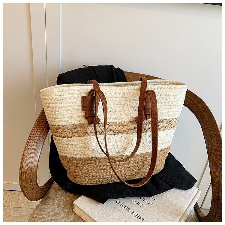 Straw Woven Tote Large Capacity Beach Shoulder Bag