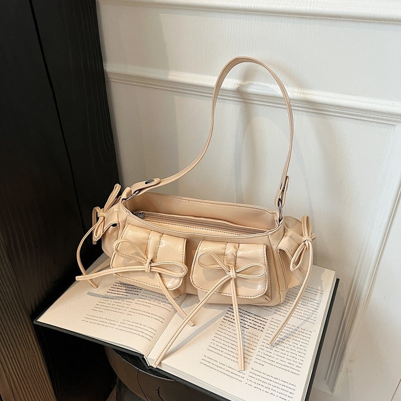 Tassel Bow Women's Bag Multi-pocket Pleated Large Capacity