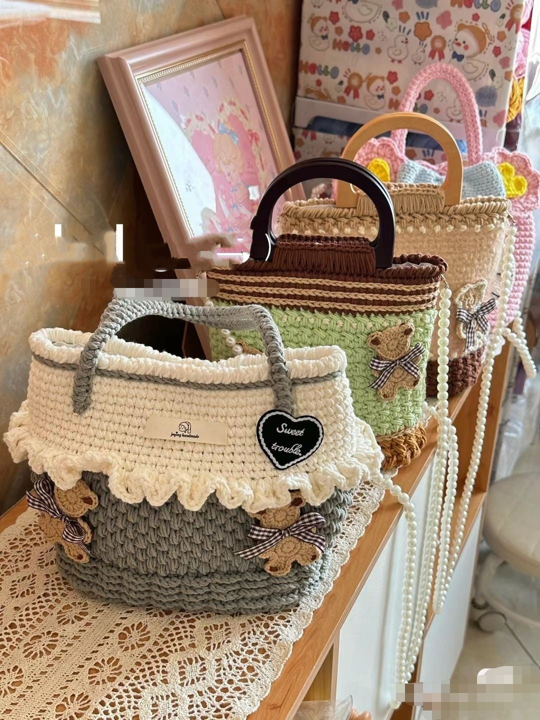 Wool Crocheted Bear Portable Shoulder Bag