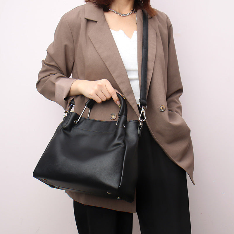 Leisure Soft Leather Bucket Bag Commuting To Work