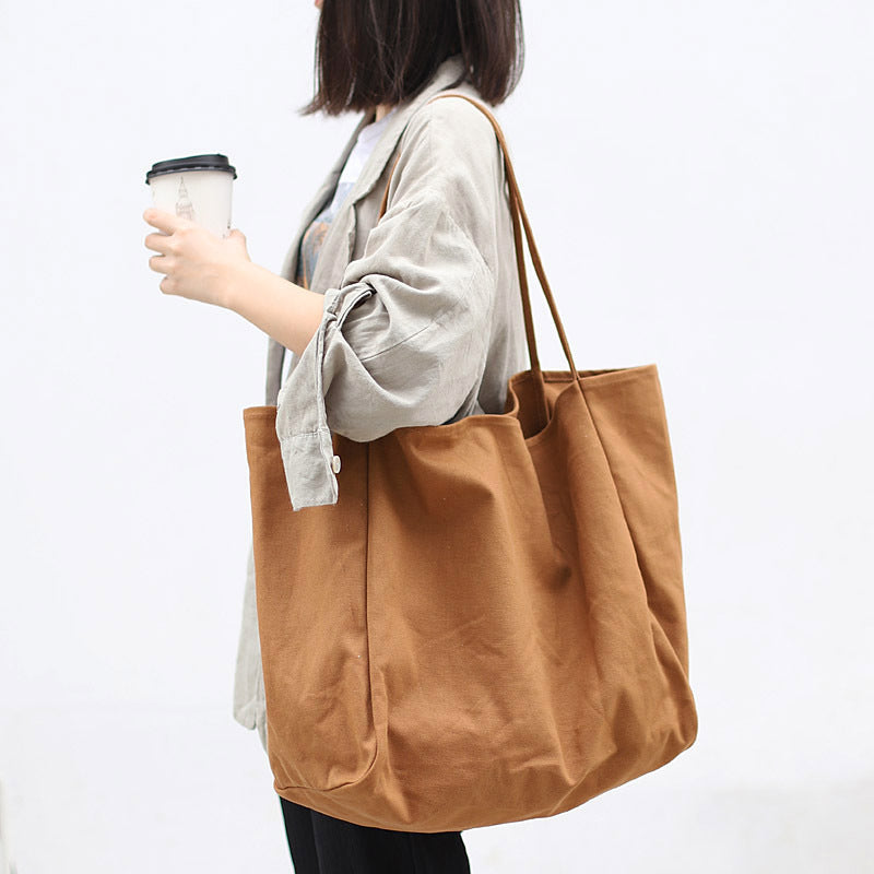 Mori Artistic Canvas Shoulder Bag Casual Retro Solid Color Tote