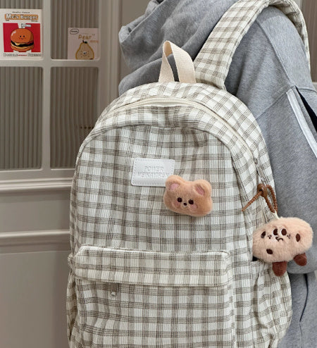 Japanese Ins Campus Retro Checked Backpack