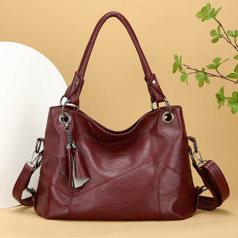 Retro Large Capacity Soft Leather Stitching Handbag