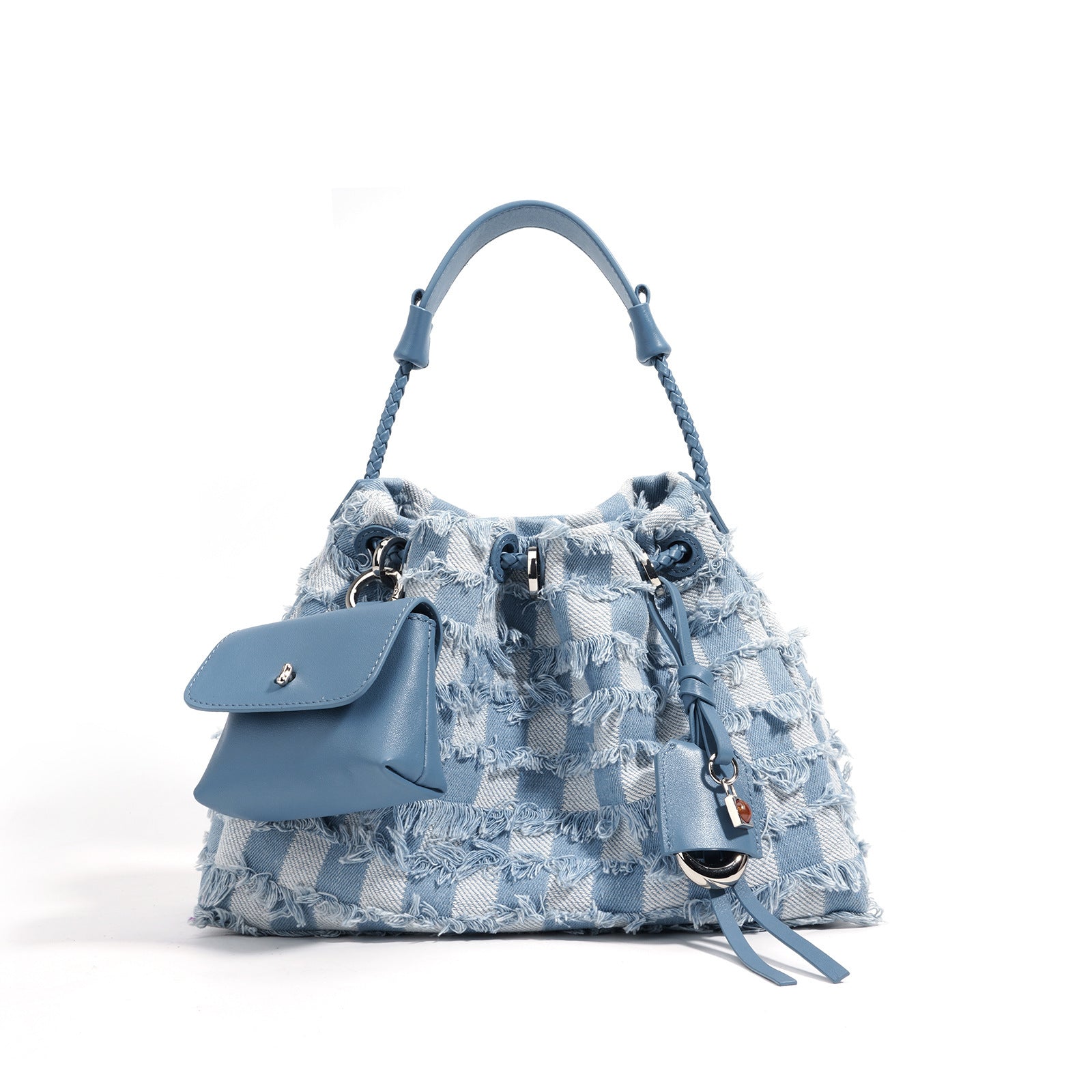 High-grade One-shoulder Niche First Layer Cowhide With Denim Underarm Bag