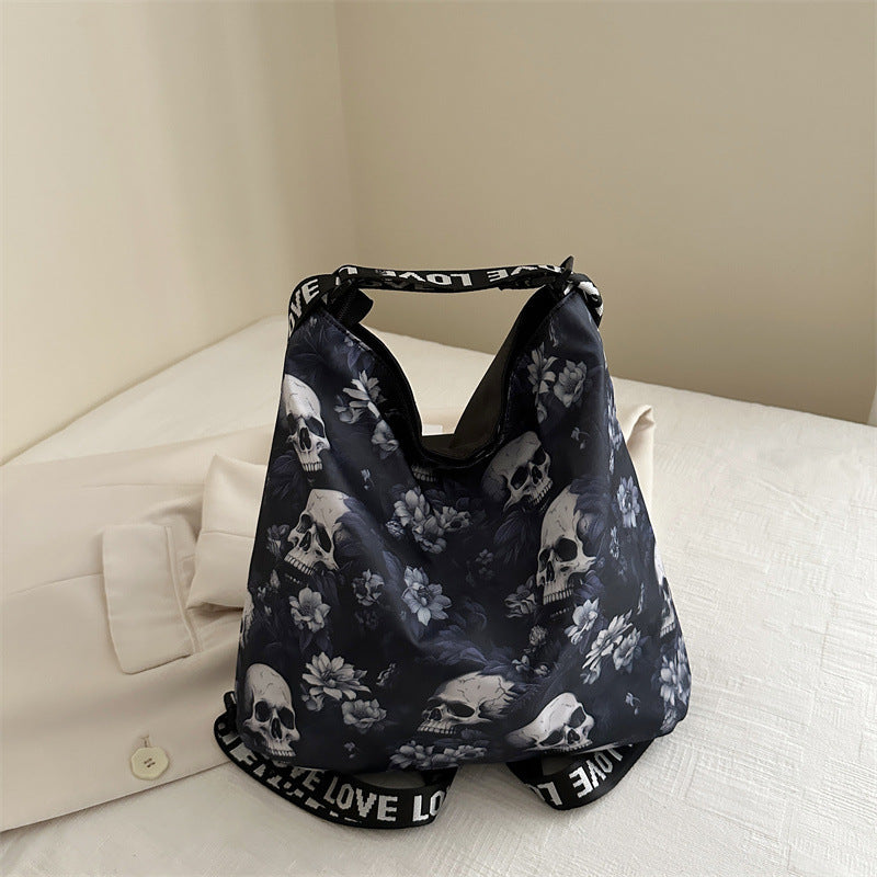 Women's Creative Skull Personality Large Capacity Nylon Shoulder Bag