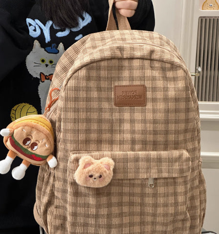 Japanese Ins Campus Retro Checked Backpack