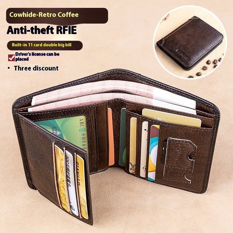 Men's Wallet RFID Anti-theft Swiping Ultra-thin First Layer Cowhide