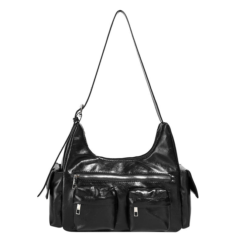 High-Grade Hot Girl Shoulder Motorcycle Bag Versatile Casual Multi-pocket Messenger Bag