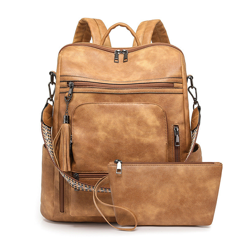 Large Capacity Pu Retro Contrast Color Backpack